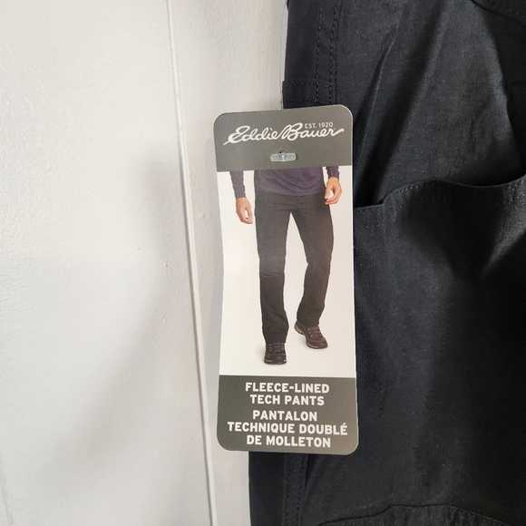 Eddie Bauer Black Fleece Lined Tech Pants Size 38x30 Cargo Outdoor Hiking New - Picture 5 of 14